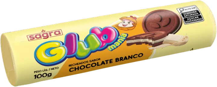 Embalagem de Biscoito Recheado Glub sabor Chocolate Branco