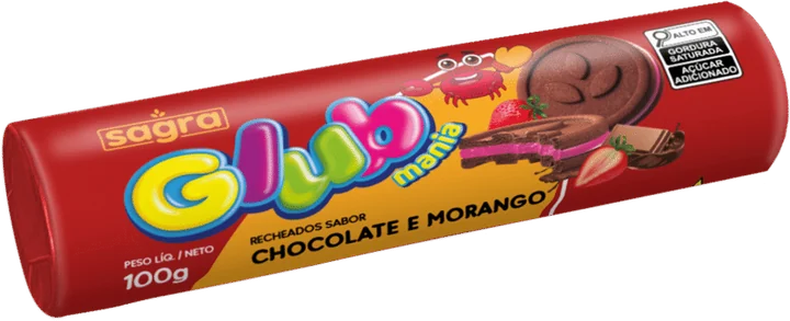 Embalagem de Biscoito Recheado Glub sabor Chocolate com Morango