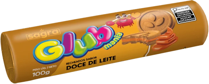 Embalagem de Biscoito Recheado Glub sabor Doce de Leite